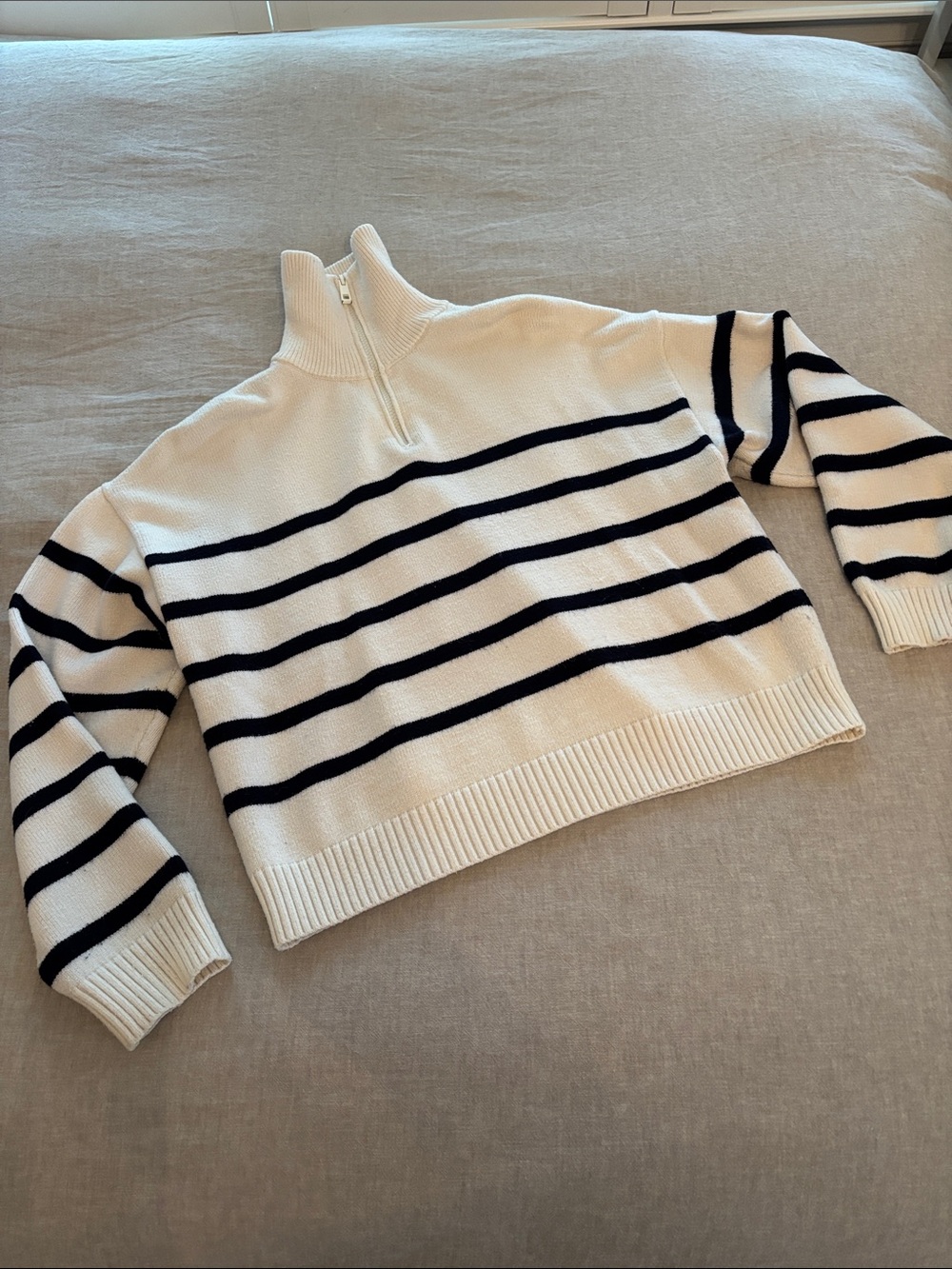 Cotton On Cream & Navy Striped Half-Zip Turtleneck Sweater